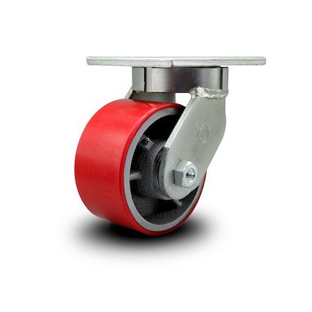 Service Caster 6 Inch Extra Heavy Duty Red Poly on Cast Iron Wheel Swivel Top Plate Caster SCC-KP92S630-PUR-RS